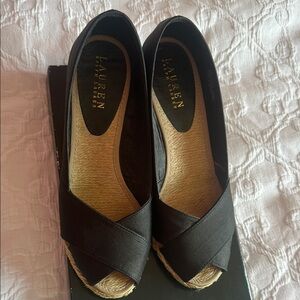 Lauren Ralph Lauren Black Espadrille Wedge Sandals